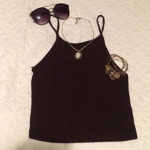 Burgundy high neck ribbed tank